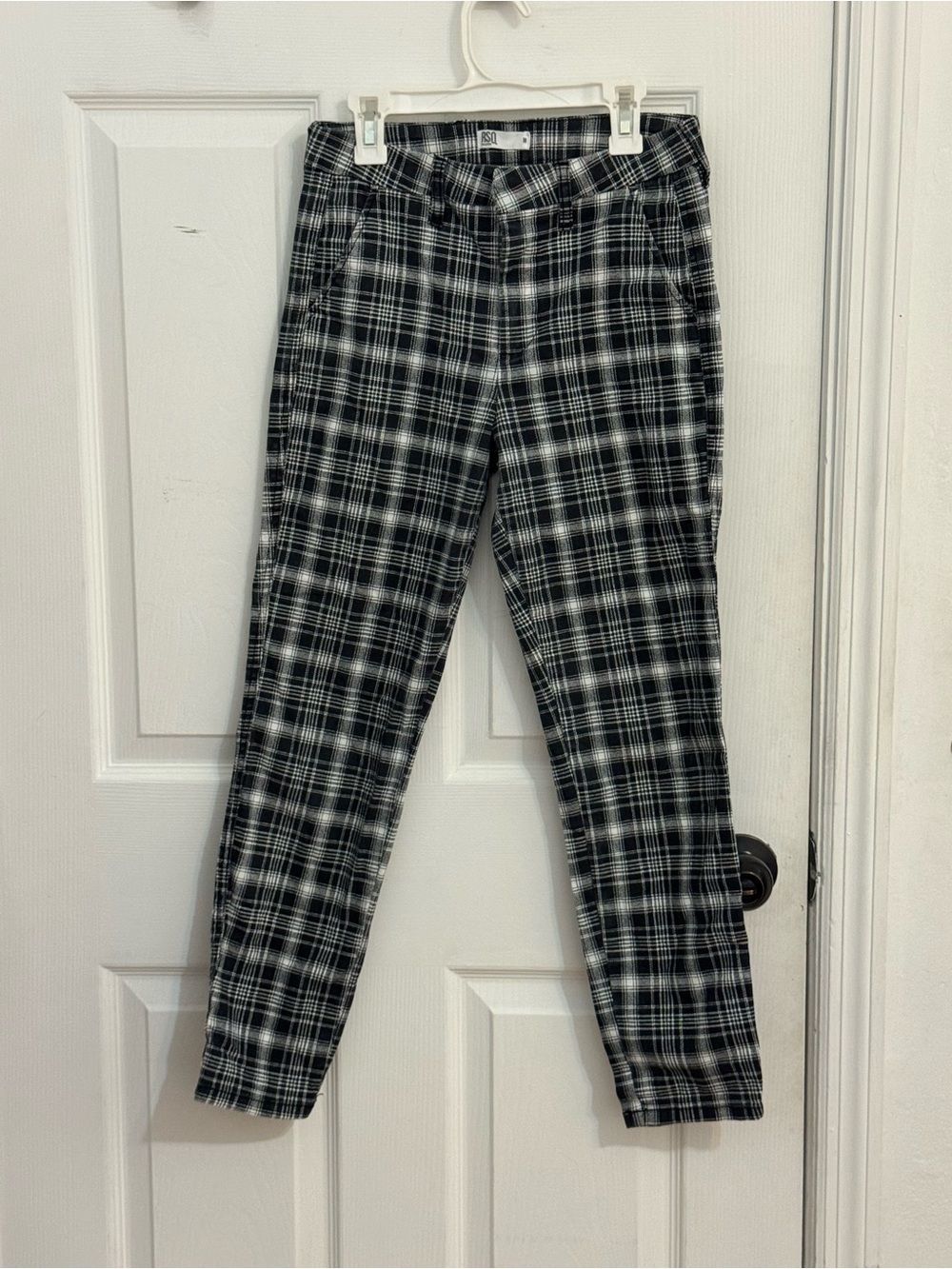 RSQ Black and White Plaid Slim Trousers